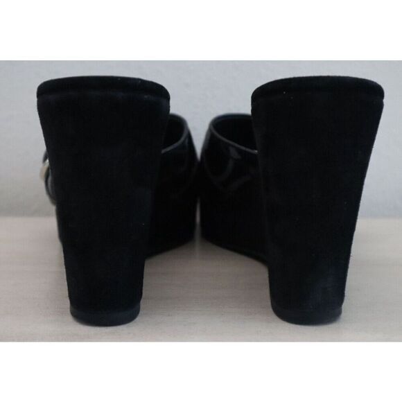 Coach Women's Sz 8M Black Suede Merridith Y2K Wedge Slip-On Buckle Sandals - Picture 4 of 9